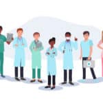 Medical staff team concept. A team of doctors in uniform standin